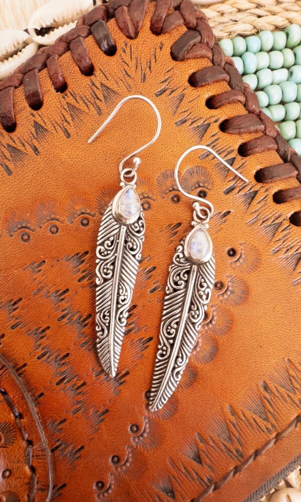 Hopi pendientes de plata y piedra luna