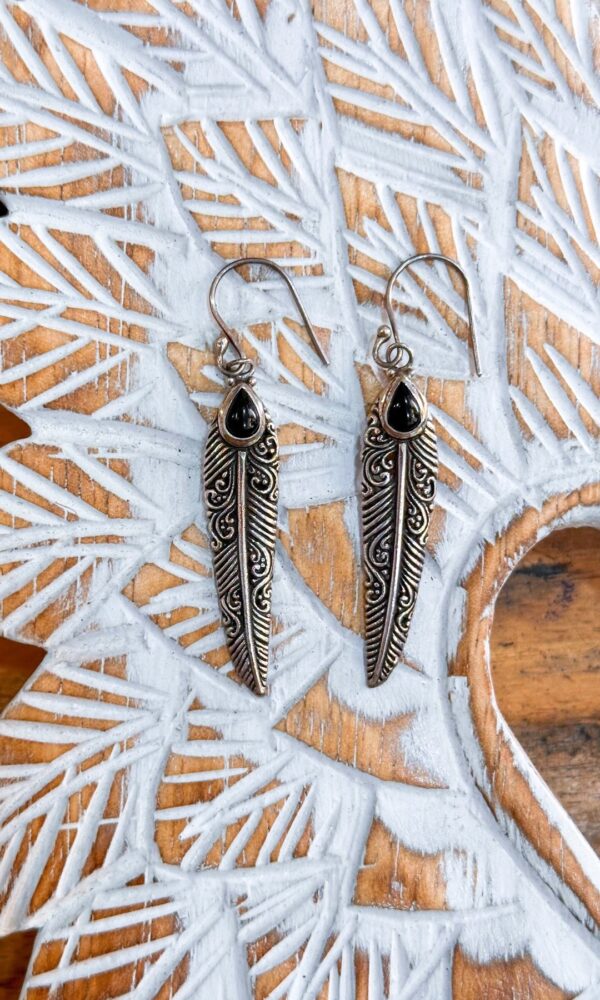 Hopi Pendientes de plata y ónix